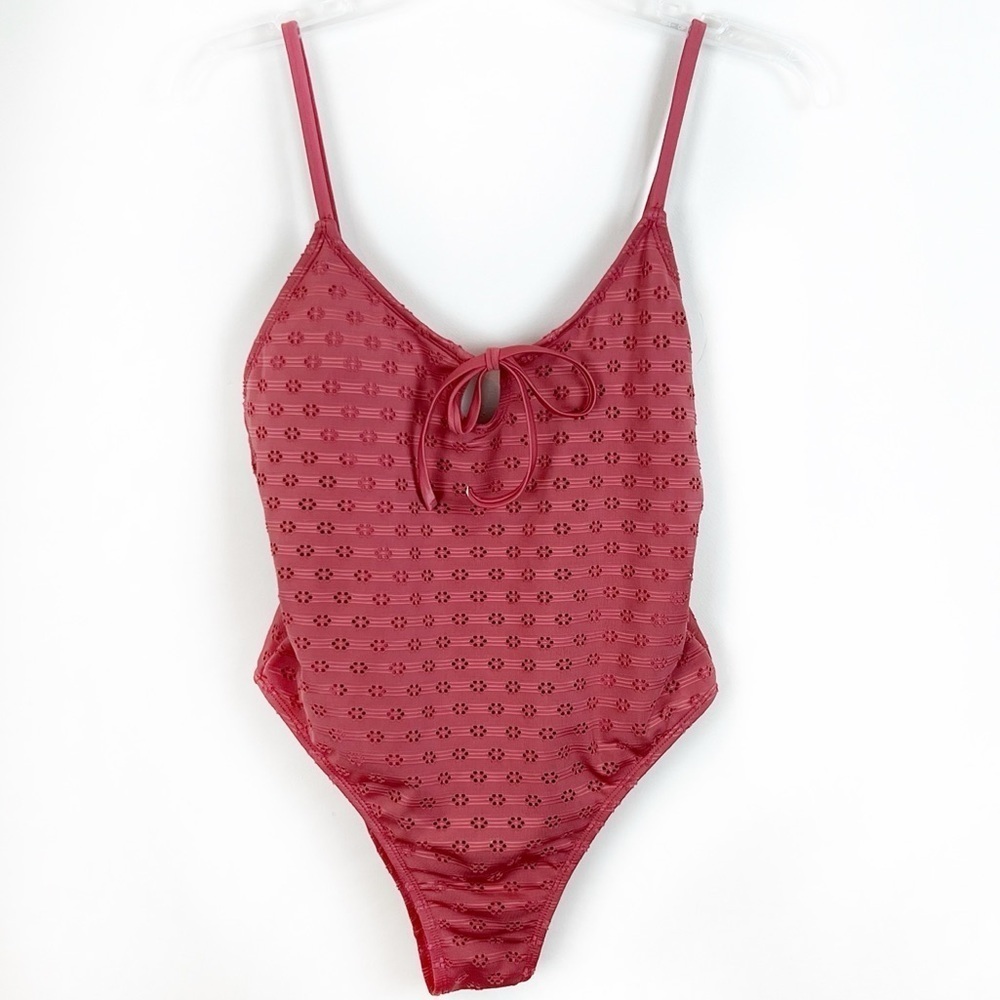 Xhilaration Mauve Eyelet One Piece Swimsuit Junior Medium M Cheeky Swim Bathing